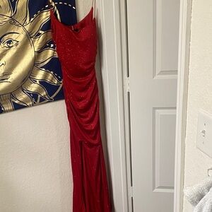 Elegant Red Gown with Glitter